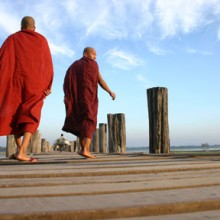 Monks on U Bein Bridge- Mandalay